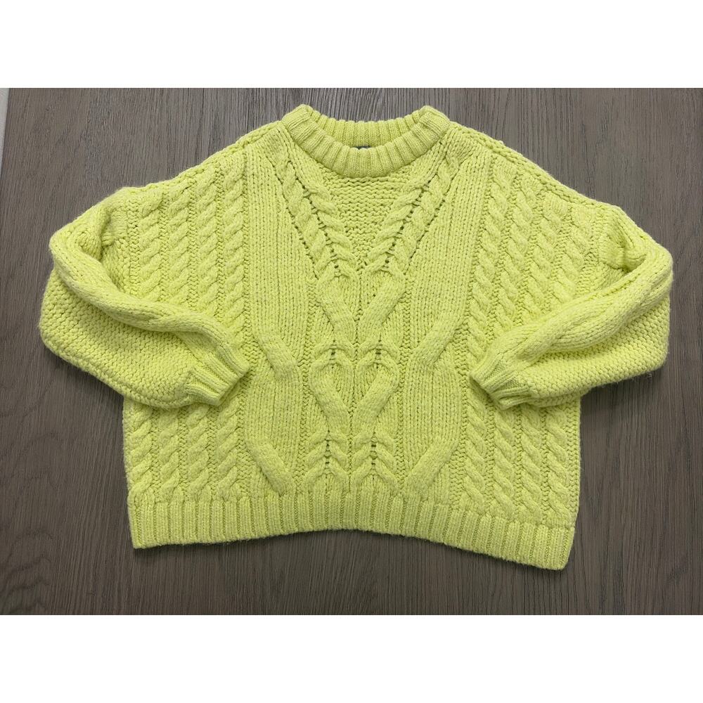 Aerie Women’s Chunky Cable Knit Sweater Small Lime Green Cozy